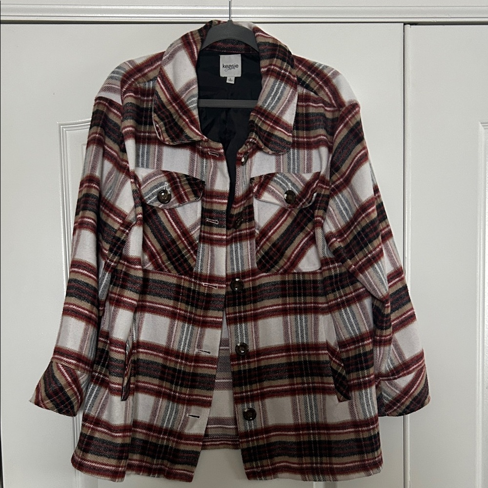 Kensie Women's Red and Black Plaid Utility Jacket